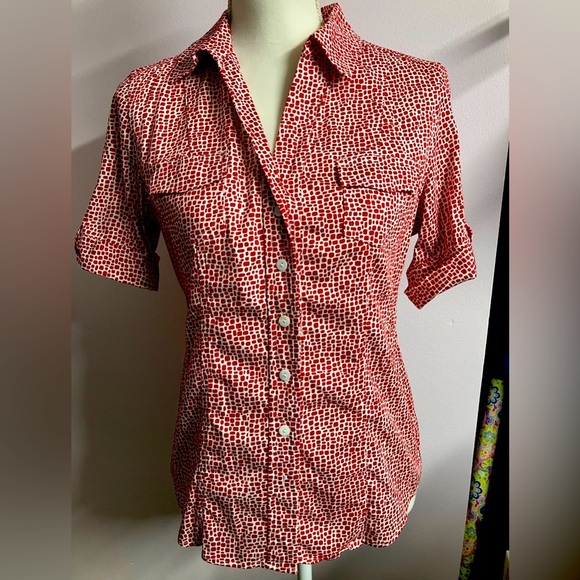 Chico’s Women’s Button Front Shirt, Size 0, Red/White - Picture 1 of 4